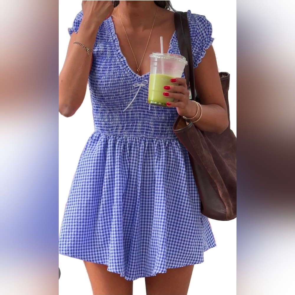 Blue Gingham Smocked Sundress